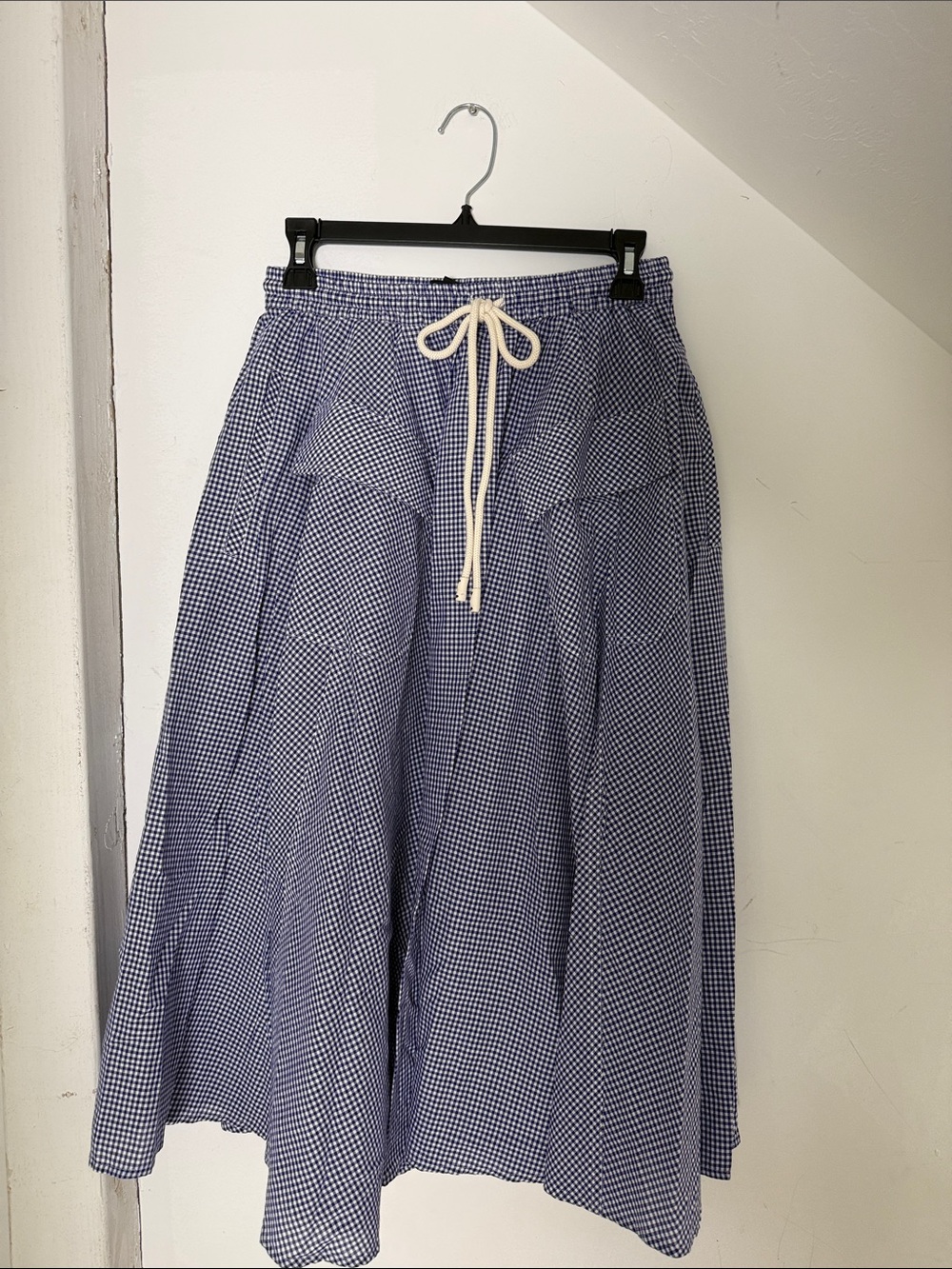 J. Crew Blue and White Gingham Midi Skirt